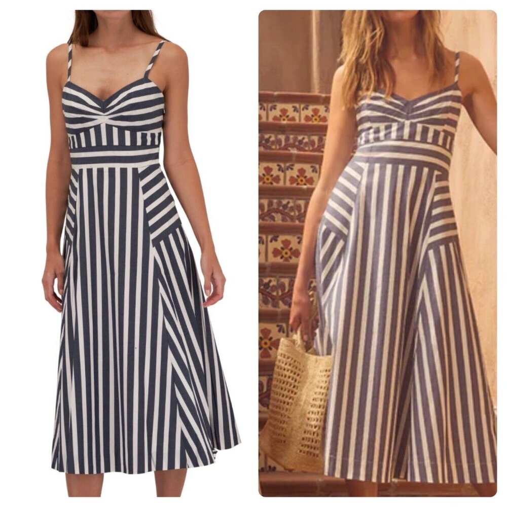 Veronica Beard Navy and White Striped Midi Dress